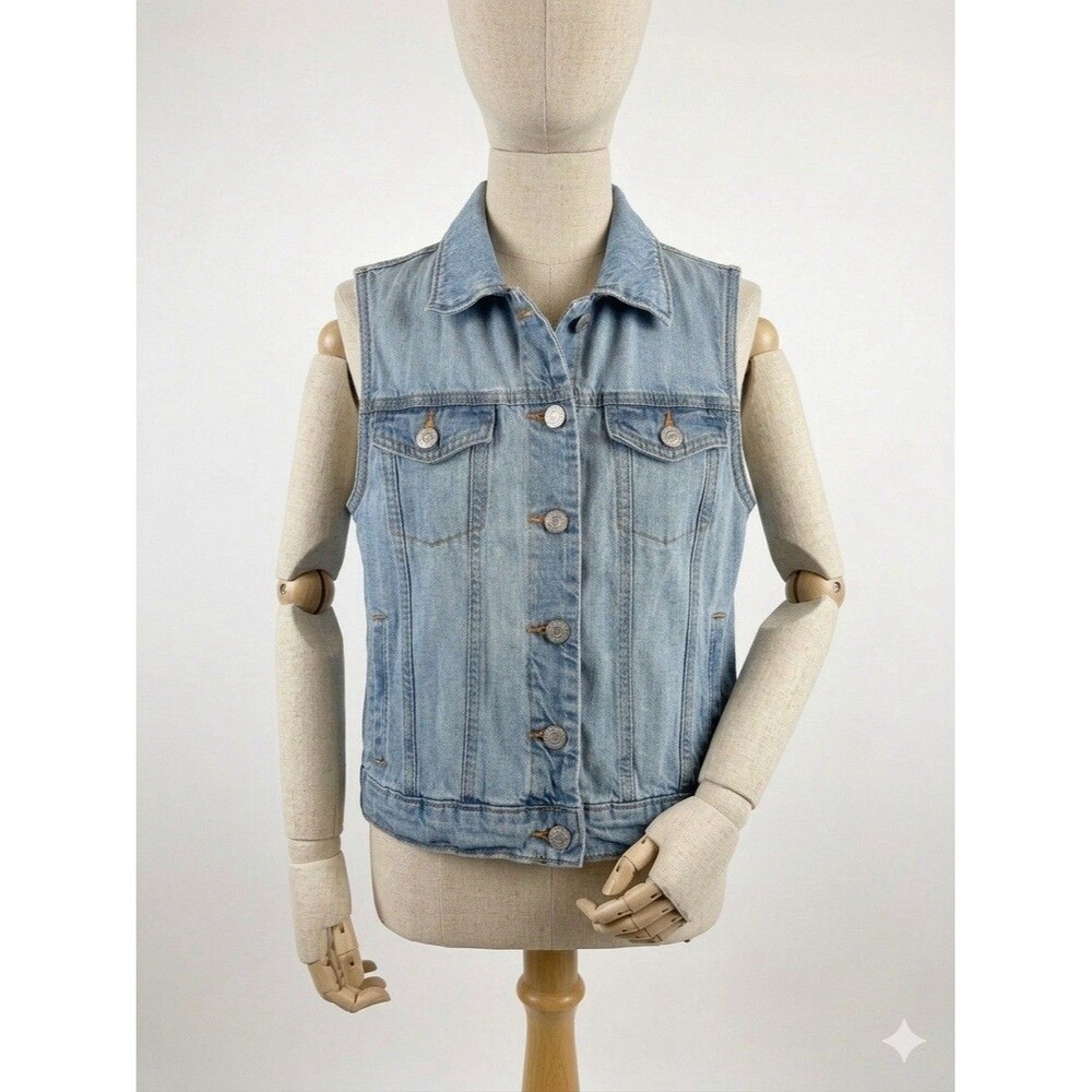 Old Navy Girls XL 14 Light Wash Denim Trucker Vest Jacket Sleeveless 90s Boho - Picture 2 of 12